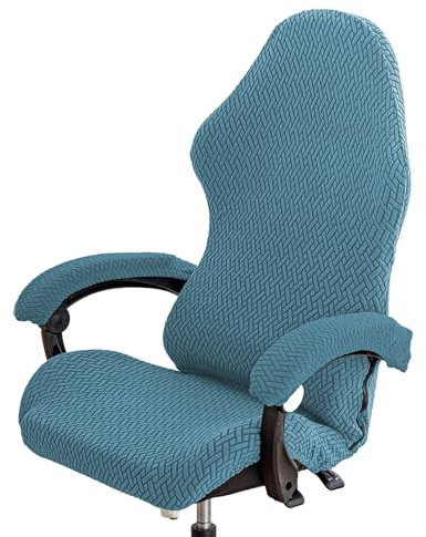 Luojuny Bequemer Touch-Gaming-Stuhlbezug, atmungsaktiv, elastisch, verschleißfest, Reißverschluss, einfarbig, Sessel-Schonbezug für Computer, Büro Blauer See