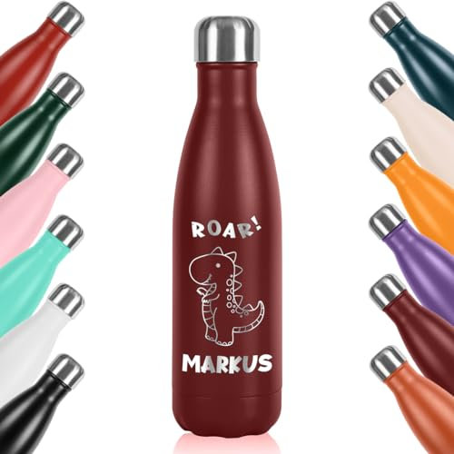 polar-effekt Edelstahl Trinkflasche 500 ml Dunkelrot für Kinder personalisiert - doppelt isoliert - nachhaltig BPA-Frei