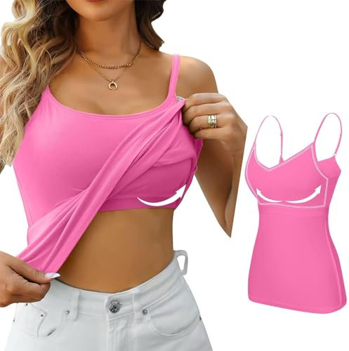 HUIFUAO Camisole pour Femme avec Soutien-Gorge intégré - Débardeur Blanc Sexy pour l'été - Débardeur Basique avec Soutien-Gorge intégré, A02 Rose Vif, M