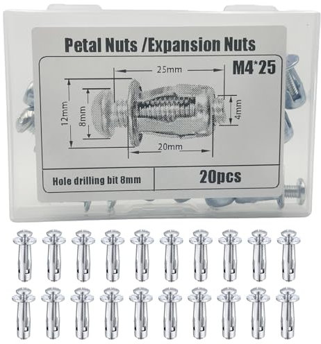 Tuercas Jack,Tuercas de PéTalo,tuercas de expansión,tuercas de pétalos con tornillos,tacos huecos de metal para gato hidráulico,paredes huecas, metal fino,paredes blandas (M4*25MM(20PCS))