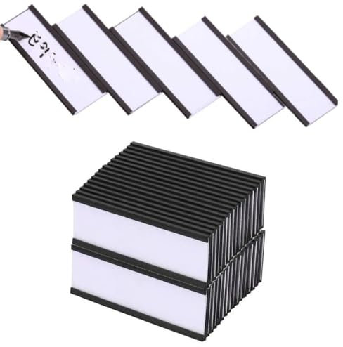 50 Stück Magnetische Etikettenhalter, Namensschilder Magnet für Metallregal, Schließfach und Whiteboard, Etiketten Magnetisch Mit Papiereinsätzen und transparenten Kunststoffschutzfolien(7,6 x 2,5 cm)