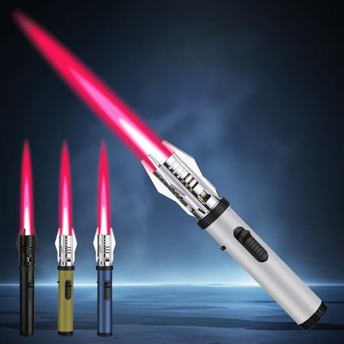 Sturmfeuerzeug Feuerzeug Jetflame, SOARFLY Gas Nachfüllbar Winddicht Jet Feuerzeug, Flambierbrenner Abschließbar für Kamin, Grill, Kerzen, Geschenke für Männer, Silber (Butan Nicht inbegriffen)