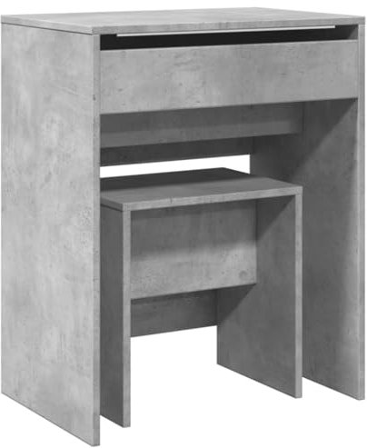 vidaXL Concrete Grey Dressing Table & Stool – Bedroom Engineered Wood Makeup Vanity Desk with Storage Drawers & Elegant Mirror – Compact Dimensions: 60x40x75 cm, Open: 60x40x113.5 cm – Stool: 40x3...