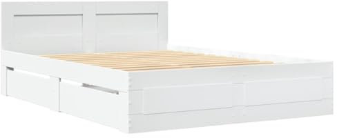vidaXL Bettgestell, Bett mit Kopfteil, Bettrahmen mit Lattenrost, Doppelbett Schlafzimmerbett mit Stauraum, Weiß 120x200cm Holzwerkstoff