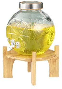Dispensadores de bebidas Dispensador de bebidas con soporte de madera, jarra de agua de gran capacidad de 4L para fiestas al aire libre, picnics y hogar
