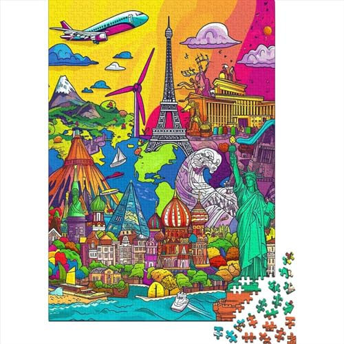 Landmarks of The World Collage Puzzle mit 1000 Teilen für Erwachsene, klassisch, einfach, klassische Puzzles für Erwachsene und Kinder, 1000 Teile (75 x 50 cm)
