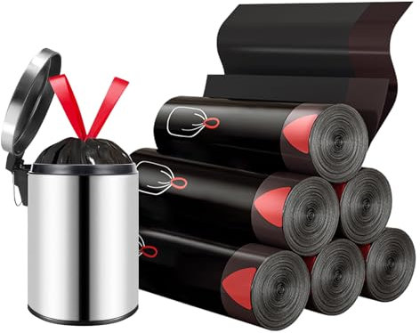 Bin Bags Tear-Free, 10L Bin Liners Thicker with Tie Handle, 100 Counts 45 * 50cm Black Garbage Bags, Food Waste Caddy Pedal Trash Bin Liners for Bathroom Kitchen Office