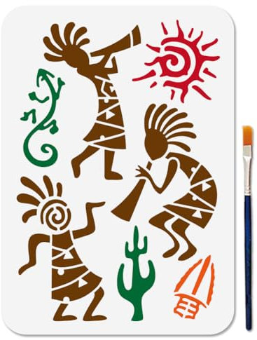 MAYJOYDIY A4 Ägypten Malschablone Stammesmythen Sonnenschablone 29.7 × 21cm Mit Pinsel Wiederverwendbare Vorlage Im Eidechsenstamm Kunststil Für Holz Wände Fenster Heimdekoration