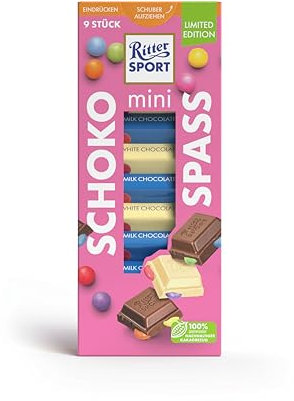Ritter Sport mini Turm Schoko Spass Mix, verschiedene Schokoladenvariationen, perfekt zum Naschen und Genießen, Geschenkidee, geeignet für Muttertag und Vatertag, 1 Box, 150g