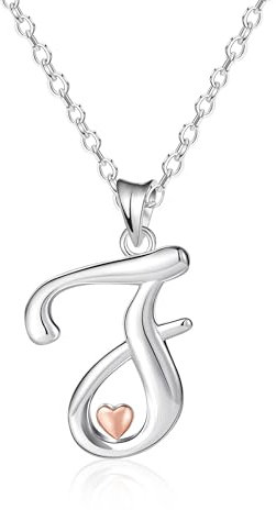 Mesovor 925 Sterling Silver Necklaces for Women, Dainty Initial Name Necklace with Rose Gold Heart, Jewellery Gifts for Family Mother Sister Daughter Wife (Letter-I)