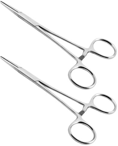 Ainiv Set di Pinze per Piercing Autobloccanti, 2PZ Pinzette Professionali Acciaio Inossidabile per la Pesca, Pinze con Potente Seghettata, per Artigianato Fai da te e Cura Degli Animali