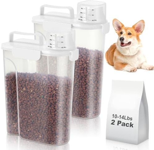 TBMax 2Pack Dog Food Storage Containers 5L Portable Food Containe with Handle, Large Pour Spout, BPA-Free Pet Food Container for Dry Food, Double-Sealed Cat Biscuits Dispensers
