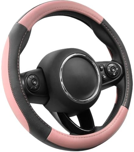 COFIT Anti-Rutsch Lenkradbezug Auto Lenkrad üBerzug Leder Lenkradhülle Universal Mikrofaser Autolenkradbezug Autozubehör M 37-38cm Rosa und Schwarz