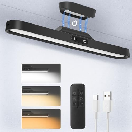 vsshe Lampada da Specchio a LED per Bagno, 4W 32cm 400LM Lampada da Specchio Bagno, Ricaricabile e senza fili Bagnos Luce per Trucco, 3 colori regolabili,controllo touch,con telecomando e timing,nera
