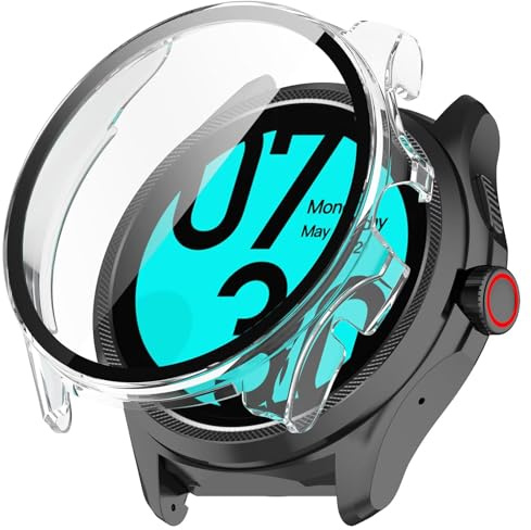 FTRONGRT Funda Compatible con Ticwatch Pro 5 Enduro, PC + Película Templada, Todo Incluido Anti-Rasguños Estuche Protector Compatible con Ticwatch Pro 5 Enduro. Transparente