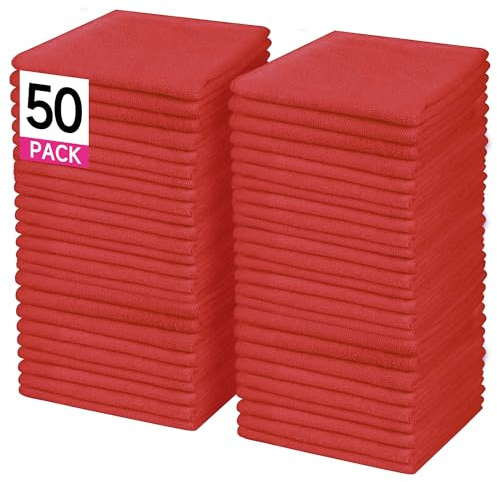 ENGLOTECH Microfiber Cleaning Cloth, 50 Pack Large Size Cleaning Rags, Cleaning Towels Free from Streaks/Lint/Scratch for Cars 37cm X 37cm (Red)