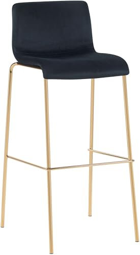 CLP Barhocker Hoover Samtbezug I Barstuhl mit Rückenlehne und Fußstütze I Tresenstuhl mit Metallgestell in Gold-Optik, Farbe:schwarz