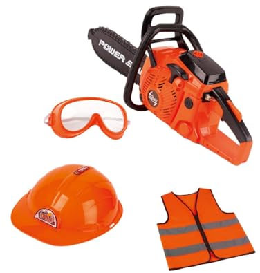predolo Motosega Giocattolo per Bambini, Strumento di Gioco di Ruolo con Vestiti e Occhiali per Bambini e Bambine, Set da Gioco con Motosega elettrica, Style C