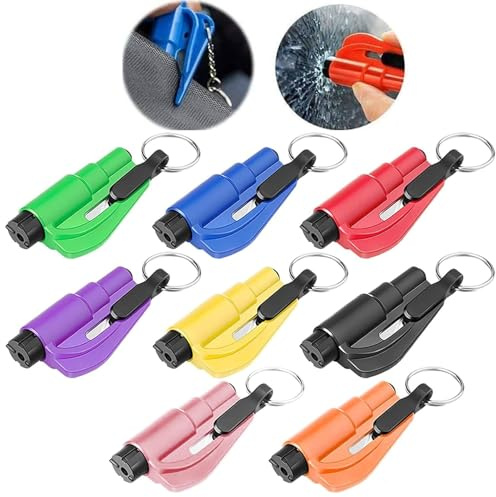 8 x 2-in-1-Auto-Fluchtwerkzeug, Rescue Tool, Auto-Sicherheits-Schlüsselanhänger, Notfallhammer Auto, Fensterbrecher, Federkörner Mit Gurtschneider, Window Breaker, Rettungswerkzeug