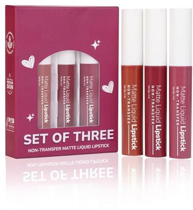 Liquid Lipstick Set of 3 – Mauves & Pinks | Non-Transfer | Matte Finish | Lightweight & Hydrating | Richly Pigmented | Infused with Tea Tree Oil | For Women
