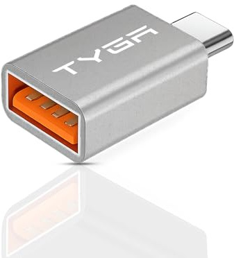 TYGA USB A to USB C Adapter, High-Speed 5Gbps Data Transfer & Fast Charging, Compact, Durable & Reversible USB-A Female to USB-C Male Converter, (Silver) (Pack of 1)