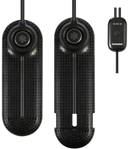 Joytential Séche Chaussures, Sèche Bottes Electrique avec Ventilateur à Air Chaud, Rétractable Séchoir à Chaussures avec Minuterie 3/6/9 Heures, Noir Pro
