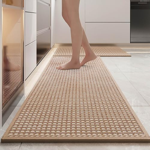 43x150cm Küchenteppiche Teppich Küche Küchenläufer Waschbar Rutschfest Gewebte Küchenteppich mit Gummi, Flurläufer Teppichläufer Teppich Läufer Flur Rutschfest Küchenmatte für Küchen Eingang (Braun)