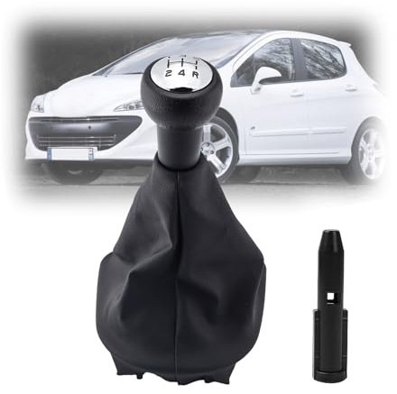 Letgoing Pomo de palanca de cambios manual de coche con cubierta antipolvo de 5 velocidades, diseño de costura de plástico duradero y cuero artificial para Peu-geot 307 308 306 406 106 107 205 206 207