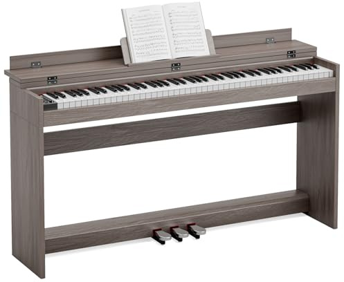JOINATRE 88 Key Full Size Weighted Digital Piano Keyboard,Hammer Action Electric Piano with Professional Three-Pedal & Multi-Functional Dust Cover,Light Brown