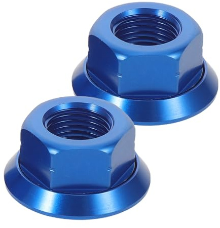 Alasum M10 Bike Wheel Axle Nuts Pair, Blue Aluminum Alloy Flanged Rear Hub Screws for Folding Fixed Gear and Mountain Bikes, Bicycle Rear Wheel Fixing Nuts Compatible M10 Axle