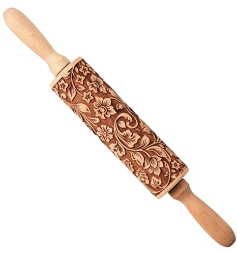 Rouleaux à pâtisserie en relief pour la cuisson, 13, 8 pouces, rouleaux à pâtisserie décoratifs en bois avec motif de fleurs 3D pour biscuits, pâte fondant