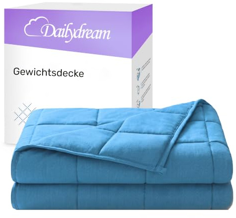 Dailydream Gewichtsdecke 135x200cm, 9,5 kg, Baumwolle, Blau | Gewichtsdecke mit atmungsaktiver Baumwoll-Außenschicht, Glasperlenfüllung und doppelt vernähten Kammern.