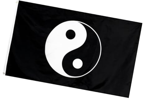 jojofuny Yin Yang Fisch Flagge Tai Chi Banner Schwarz Hängend mit Metall Knopfloch Farbbeständig für Garten Terrasse und Tempel Dekoration