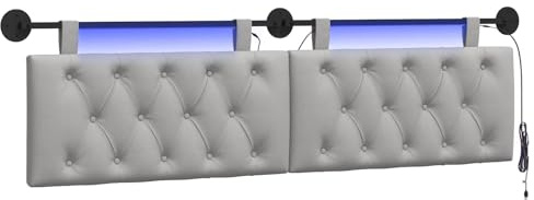 vidaXL Hängendes Kopfteil Mit LED Licht Wolkengrau Stoff, Moderner Schlafzimmerkopf, rechteckiges Polster, Cozier Rückenlehne, minimalistische Deko, platzsparend
