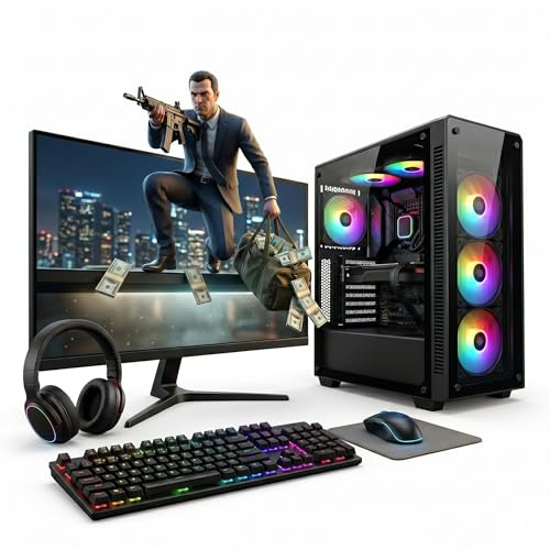 Computek High-Performance i7 Gaming PC Setup - RTX 3050 6GB Graphics, 16GB RAM, 256GB SSD + 1TB HDD, 22 Screen, Windows 11, AC WiFi | Vibrant RGB Tower and Complete Matching Accessories Kit