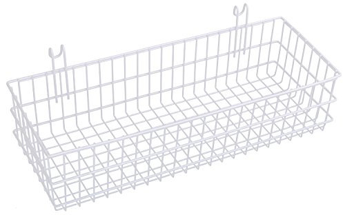 Kufox Multipurpose Mesh Wall Metal Wire Basket, Grid Panel Hanging Tray , Wall Mount Organizer, Wire Storage Shelf Rack For Home Supplies, Wall Decor, Medium Size, White Coated
