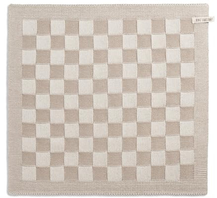KNIT FACTORY - Küchentuch Block - Küchenhandtücher - Abtrockentücher für die Küche - Küchen Must Haves - Block Motiv - Ecru/Leinen - Braun - Traditioneller Look - 50x50 cm
