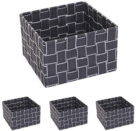 Mendler 4er-Set Aufbewahrungskorb HWC-C37 12x19x19cm - dunkelgrau | Dekokorb, Korb, Körbchen, Aufbewahrung, Regalkorb, Deko