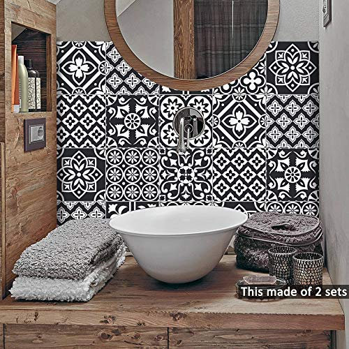 Alwayspon Vinyl-Fliesenaufkleber, selbstklebend, selbstklebend, für die Dekoration zu Hause, 10 Stück, Wasserfarben, 15 x 15 cm (Schwarz und Weiß, 15 x 15 cm)