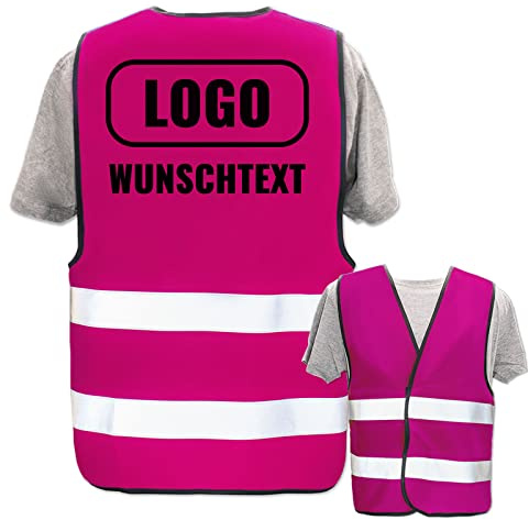 PixiPrints.com Warnweste mit eigenem Aufdruck * Druck: Rücken/Standard-Druck, Farbe & Größe: Pink 3XL/4XL * Selbst gestalten mit Name Text Bild Logo