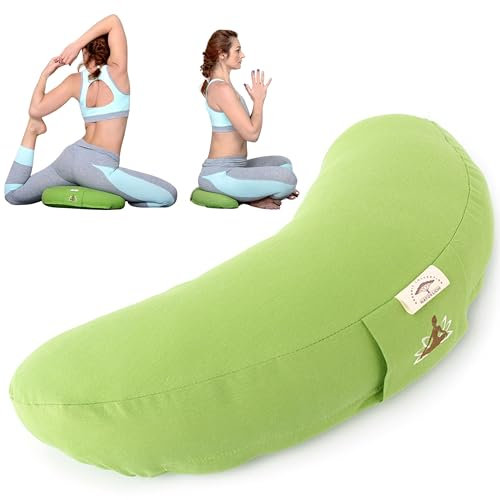 sei Design Halbmond Yogakissen Meditationskissen Yoga Kissen mit Buchweizenschalen-Füllung Yoga Block Bodenkissen groß Meditation Sitzkissen 46x25x10 Grün