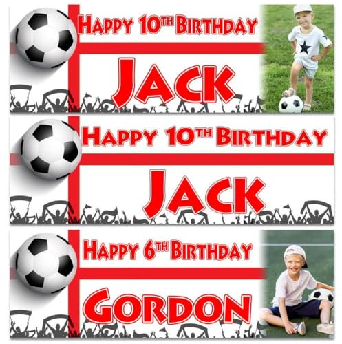 2 personalisierbare Geburtstagsbanner England Fußball Sport Junge Kinder Party Dekoration