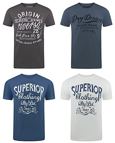 riverso Herren T-Shirt Rundhals RIVLeon 4er Pack O-Neck Kurzarm Print Tee Shirt 100% Baumwolle Regular Fit Grün Blau Weiß Grau Rot Orange S, Größe:S, Farbe:Farbmix 4