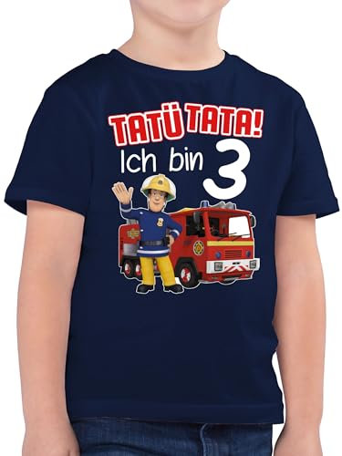 Kinder T-Shirt Jungen - Feuerwehrmann Sam - Tatü Tata! Ich Bin 3 Geburtstag - 104 (3/4 Jahre) - Dunkelblau - feuerwehrpullover feuwermansam 3.Geburtstag Tshirts Geschenke für dreijährige