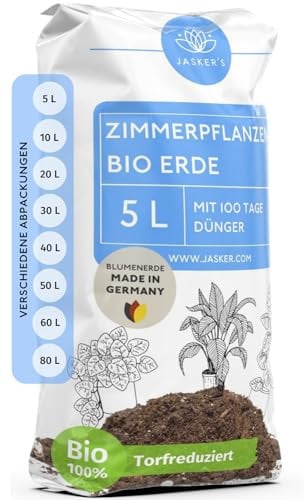 Bio Blumenerde Zimmerpflanzen Erde 5 L mit Dünger - Erde für Pflanzen - 100% natürliche Rohstoffe für kräftige Blumen - Torfreduzierte Pflanzenerde Zimmerpflanzen - Erde Zimmerpflanzen