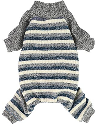 Fitwarm Hundebekleidung Rollkragen-Strick Hunde-Pyjama gestreifter Pullover Winter Outfits Strickwaren Haustiermäntel Katzenkleidung grau groß
