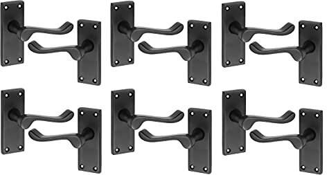 Golden Grace Victorian Scroll Lever Latch Door Handles in Matt Black Finish, Classic Interior Doors Hardware, 6 Pairs - 120mm Long