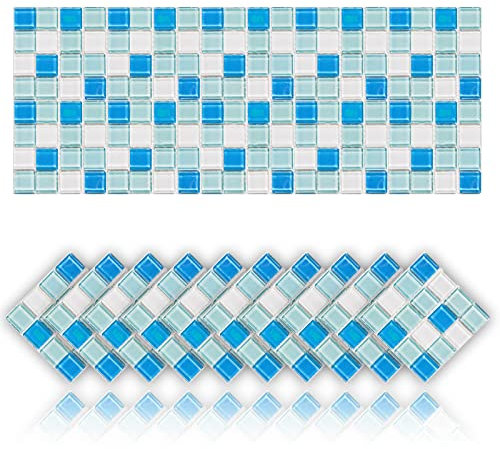 Cendray 20 Stück Fliesenaufkleber öldichte wasserdichte PVC Selbstklebende Dekoration Mosaik-Stil Küche Badezimmer Fliesenaufkleber (20x20cm,Blau)