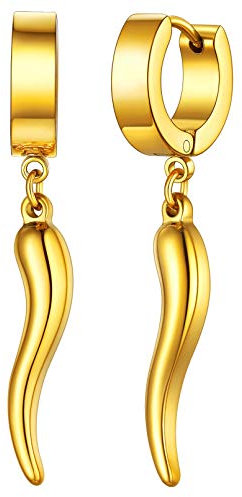 FaithHeart goldener Punk Stil Creolen Ohrhänger Hängende Italienisches Horn Ohrring für Damen Herren Jungen