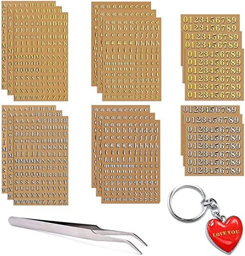 CANIPHA 18 Blätter kleine Buchstabenaufkleber für Harz,Mini Gold/Silber Buchstabenaufkleber Metallic Alphabet Zahlenaufkleber
